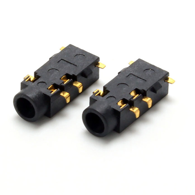 PJ-381C 3.5mm SMT Audio Jack, 5-Pin Gold-Plated Headphone Socket with Switch, Surface Mount Headphone Jack