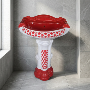 Big Sterling Porcelain Pedestal Wash Basin Set Lavabo Sink Stand Wooden <b>Rustic</b> Color Designer Sanitary Ware - Product Image 2