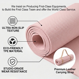 Tapis de yoga TPE 6mm imperméable, antidérapant, rectangulaire, double couche, avec logo personnalisé, couleur unie, et sangle de transport - Product Image 4