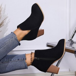 Bottines à <span class=keywords><strong>talon</strong></span> haut rond Xuanhui Fashion pour femmes, bottes d'hiver tendance en daim à fermeture éclair latérale en V pour femmes - Product Image 3