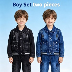 Set di Abbigliamento in Denim per Bambini da 6-12 Anni, Modello YQ309, 2 Pezzi, Stile Cowboy, 11,5 Dollari - Product Image 1