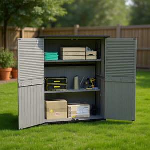 Abri de jardin extérieur en plastique avec structure en aluminium thermolaqué, pratique pour ranger les outils et les essentiels de plein air - Product Image 2