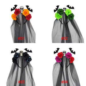 Halloween New Product Artificial Flower Hairband Scary Skull and Bat Headwear Customized Fashionable Women's Headband - Product Image 4