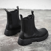 Bottes noires extra larges mi-mollet pour hommes, à semelle épaisse, bout renforcé, fermeture à enfiler, tige en cuir de vachette double couche, respirantes et antidérapantes