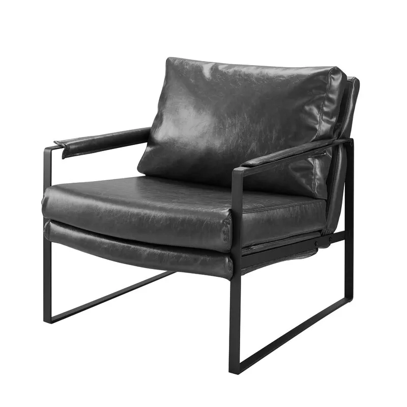 Moderne Leder Akzent Stühle mit Metallrahmen Luxus stabile Chaiselongue Möbel Lounge Armlehne Wohnzimmer Freizeit Villa