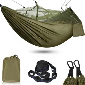 Wholesale Custom Logo Outdoor Portable Parachute Folding Hammock Swing Nylon Camping Mesh Hammock with Mosquito Net