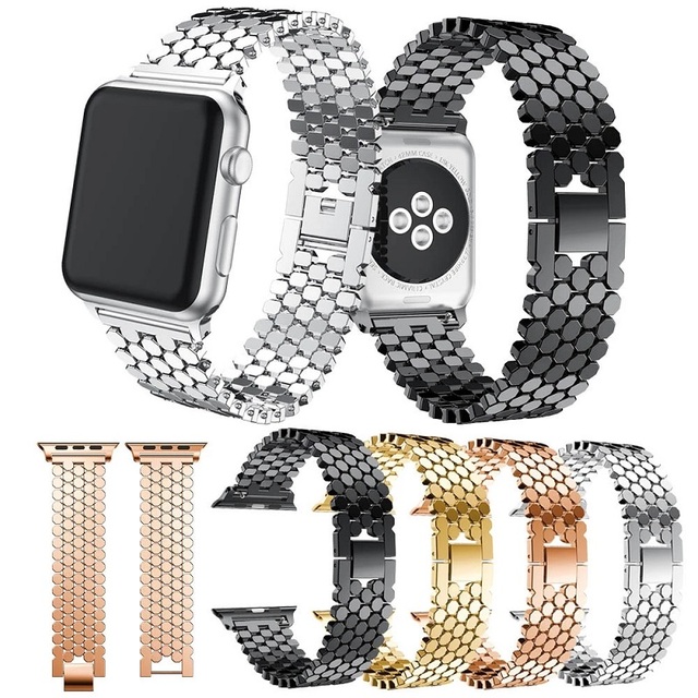 42mm 44mm 38mm 40mm Metal Replacement Strap for Apple Watch Series 5/4/3/2/1 Bracelet Fish Scale Watch Band
