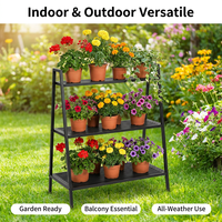 Support de plantes en métal à 3 niveaux en gros, conception KD, logo personnalisé, support de présentation de fleurs de jardin compatible OEM