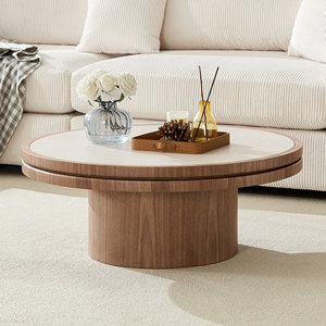 35.43 Inch Modern Square Coffee <b>Table</b> Wood Tabletop with Sturdy MDF Pedestal for Living Room Apartment Bedroom - Product Image 3