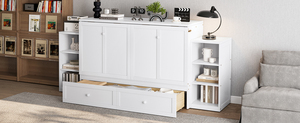Queen Size Murphy <strong>Bed</strong> with Spacious Storage Drawers and Shelves, Ideal <strong>for</strong> Guest Rooms or Compact Bedrooms,White - Product Image 6