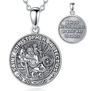 Merryshine 925 Sterling Bạc Saint Mặt dây chuyền Saint loạt đồ trang sức ST Christopher huy chương amulet Mặt dây chuyền vòng cổ