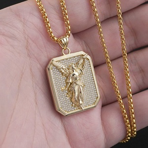 Collar con Colgante de Ángel con Logotipo de Marca Personalizado en Plata 925 para Hombre, Chapado en Oro de 18K, con Cristales de Imitación, Símbolo Cristiano - Product Image 1