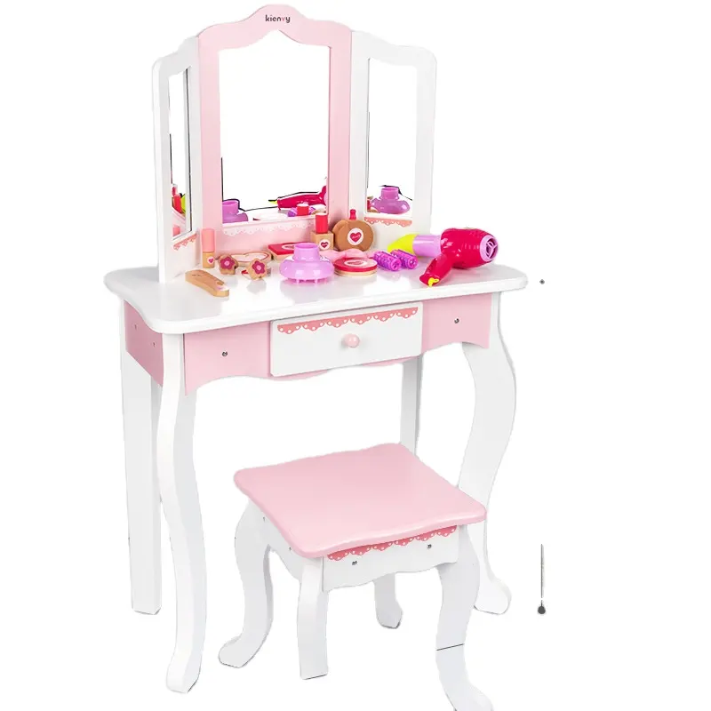 Korea style kids dressing up table and chair toy set girls simulation makeup table with mirror for pretend play