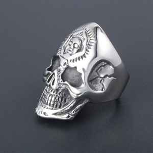Skull <b>Ring</b> Men's <b>Titanium</b> Steel Punk Style Exaggerated Double Headed Face SA817 Jewelry Gift - Product Image 3