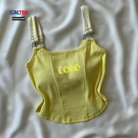 Débardeur athlétique côtelé sans manches à blocs de couleur avec anneau en O, coupe ajustée, style décontracté, pour filles et femmes, idéal pour l'été et le streetwear, crop top