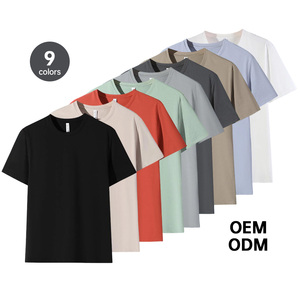 Camiseta de Cuello Redondo para Hombre, Color Sólido, 100% Algodón, Logotipo Bordado Personalizado, Camiseta de Algodón Grueso de 220 g/m² - Product Image 1