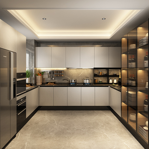 Love Zone Modern Open Plan Armarios de cocina de pared beige de alto brillo con fregadero debajo del montaje para hardware y 1 año de garantía - Product Image 4