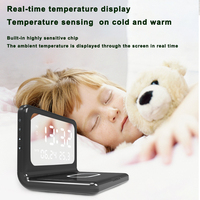 Fullwill Nieuwe 15W Snel Opladen Digitale Wekker En Telefoon Draadloze Oplader Moderne Abs Compact Led Spiegel Gezicht Ios & Android