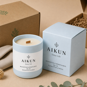 เทียนหอมเซรามิกไส้ไม้สีฟ้าพาสเทล ผลิตโดย AIKUN สำหรับห้องน้ำ สตูดิโอโยคะ หรือเป็นของขวัญ - Product Image 1