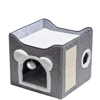 Großhandel 2-in-1 Faltbares Modernes Solides Katzenhaus Würfel-Kratzmatte Weiches Plüsch-Haustierbett Katzen-Condo für Hauskatzen 39cm Grau