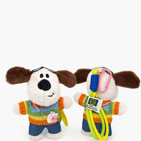 Porte-clés en peluche chien pilote unique avec lunettes, pendentif sac chiot créatif en pull rayé avec mini caméra, support de jouet en peluche de luxe