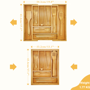 बर्तन धारक के लिए बांस का एक्सपेरियर, समायोज्य कटलरी ट्रे, लकड़ी दराज डिवाइडर डिवाइडर्स सिल्वरवेयर के लिए आयोजक - Product Image 2