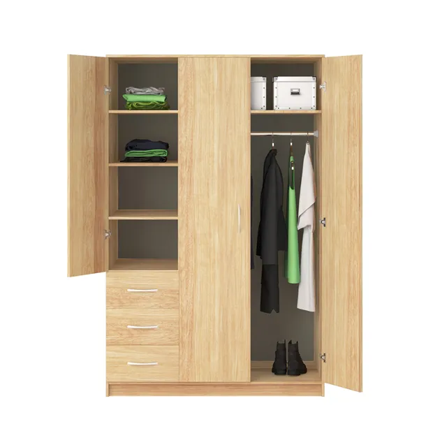 Início Mobiliário Quarto Parede Roupeiro Design Roupas Armário 400 mm Profundidade 3 Portas Armário De Madeira Roupeiro