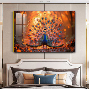 Stampa HD su misura <span class=keywords><strong>immagini</strong></span> animali pavone per la decorazione della casa ristorante soggiorno pareti arte cristallo porcellana pittura LED - Product Image 5