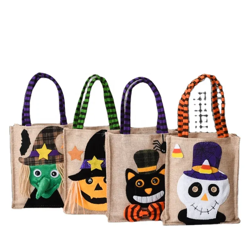 हेलोलीन सजावटी आइटम रचनात्मक कार्टून कद्दू उपहार बैग बच्चों की पार्टी पोशाक लिनन कैंडी बैग ट्रिक या इलाज बैग