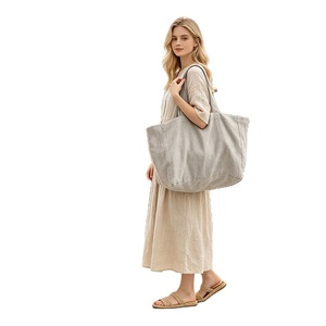 Sac fourre-tout personnalisé avec logo, grande capacité, doublure en lin, écologique, durable, pour la plage, les voyages, le shopping, les cadeaux de mariage, l'extérieur quotidien - Product Image 1