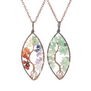 Collana con foglia di albero della fortuna in ghiaia naturale avvolta a mano con valenza differenziale Temu N03 - Product Image 1