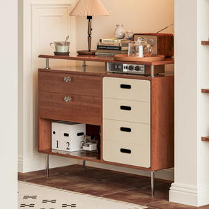 Aparador de Madera Maciza Estilo Vintage, Diseño Minimalista, Mueble de Salón para Té, Mueble de Almacenamiento Montado en la Pared, Estilo Instagram - Product Image 1