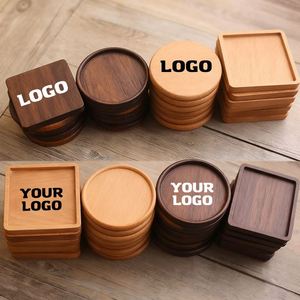 Ys87 Non-Slip Cup Mat Wooden With Engraving Drink Coasters Walnut Bamboo Custom Logo Round Blank Gift <b>Box</b> - Product Image 1