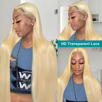 Perruques de cheveux humains chinoises blondes 613, lisses, de 12 à 28 pouces, abordables pour femmes noires, avec coupe pixie HD 100% naturelle, frontale en dentelle 13*6