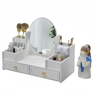Boîte de rangement cosmétique de bureau avec miroir, grande capacité, style tiroir, organisateur pour maquillage et soins de la peau, en PVC - Product Image 2