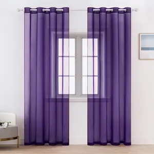 批发紫色薄纱客厅装饰现代透明窗帘，高品质雪纺固体厨房透明窗帘/