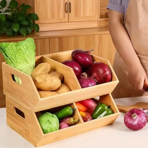 Kitchen bamboo lacquered storage box for <b>potatoes</b> and onions, stackable sustainable food organizer for fruits and vegetables. - Product Image 5