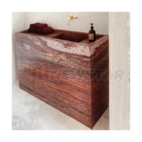 Évier de salle de bain en travertin rouge naturel, design personnalisé, prix de gros usine Newstar, à suspendre ou autoportant en marbre