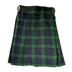 Women's Tartan Kilt Green <b>Black</b> Watch Tartan Kilt <b>Skirt</b> A-Line <b>Pleated</b> Mini <b>Skirt</b> with Buckle Belt - Product Image 1