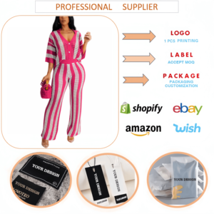 J0318 2026 Ensemble deux pièces tendance pour femme : Haut tricoté rayé à col et découpes en V et pantalon large – Ensemble <span class=keywords><strong>2</strong></span> pièces pour femme - Product Image 6