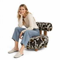 Fauteuil de salon sans accoudoirs en tissu imprimé abstrait, élégant fauteuil simple géométrique avec pieds en bois massif pour appartement