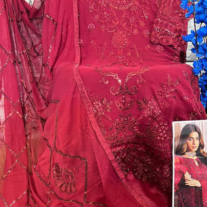 Ensemble décontracté Nazmin en georgette, broderie lourde, dupatta orné de strass et de diamants, tenue de soirée à manches longues, décoration en dentelle - Product Image 1