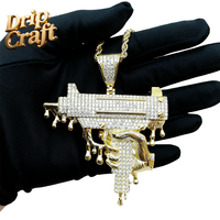 Pendentif pistolet goutte d'eau en cuivre artisanal DC Drip Hip-Hop, incrusté de zircon, motif UZI, fait main, argent/or