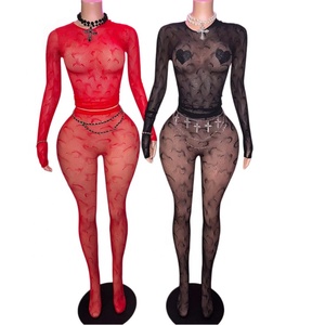 ชุดแฟชั่น Z5230-2026 สำหรับผู้หญิง ชุดเซ็กซี่สำหรับออกงานกลางคืน เสื้อลูกไม้ซีทรู กางเกงรัดรูป ชุดเซ็ต 2 ชิ้น ชุดกางเกงตาข่ายเข้าชุดสำหรับผู้หญิง - Product Image 1