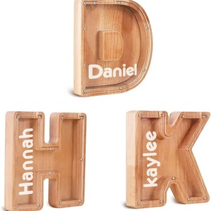 Hucha de madera con forma de letra C para niños, caja de dinero portátil con función de grabado - Product Image 5