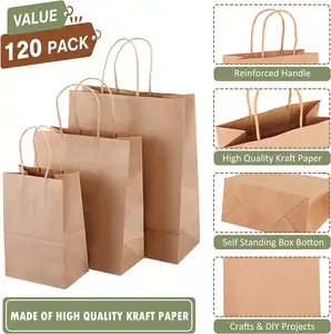Оптовая продажа, переработанные бумажные пакеты из крафт-бумаги с витой ручкой, сумки для покупок, бумажные пакеты с вашим собственным логотипом