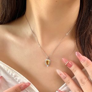 Collier pendentif en argent 925 vintage avec cristal taille poire 7*9mm, délicat, pour femme, motif goutte d'eau en relief, bijoux en pierre naturelle de créateur - Product Image 5