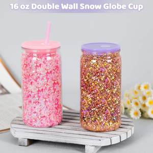 Gobelet isotherme à double paroi en plastique écologique de 16 oz, design fin avec couvercle en PP pailleté, paille, thé, vin, cadeaux - Product Image 4