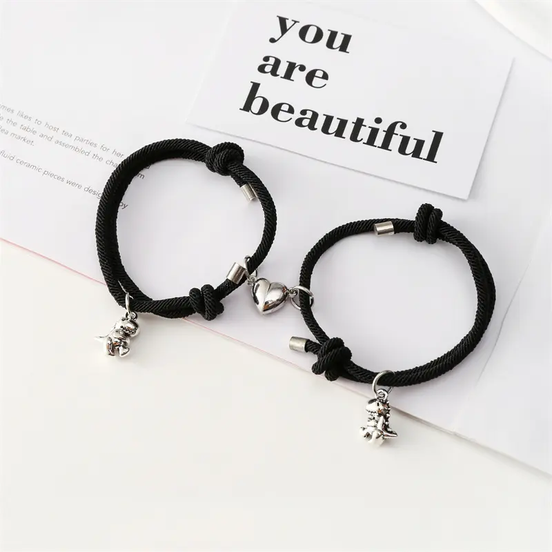 Haoxuan Factory dinosaurio pareja magnética amistad pulsera entre sí magnético atraer pareja pulsera amantes regalo de San Valentín