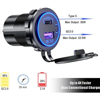 Prise de chargeur de voiture double USB QC3.0 PD Type-C 12V 24V avec interrupteur d'alimentation étanche pour camping-car, caravane, motorhome, montage sur panneau OEM